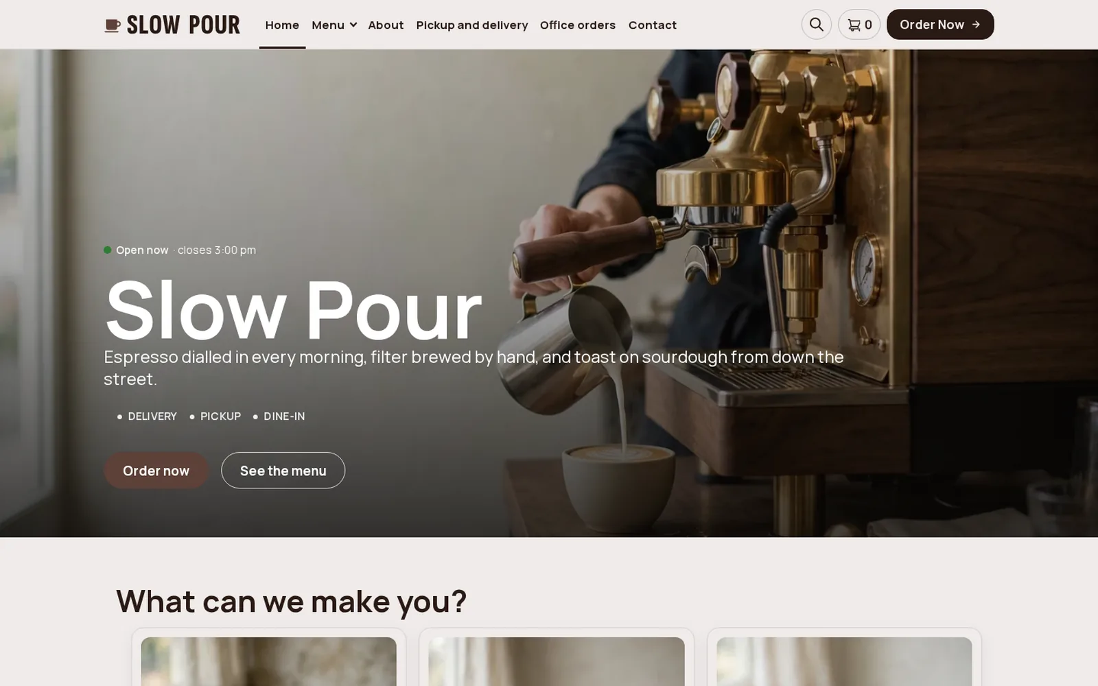 The Coffee shop demo home page