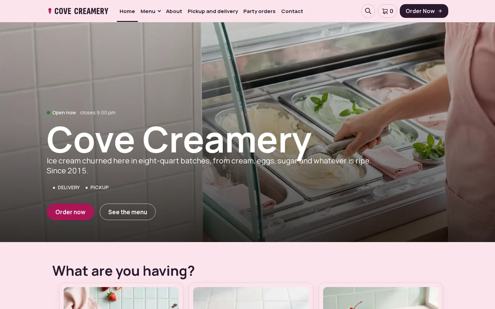 The Ice cream demo home page
