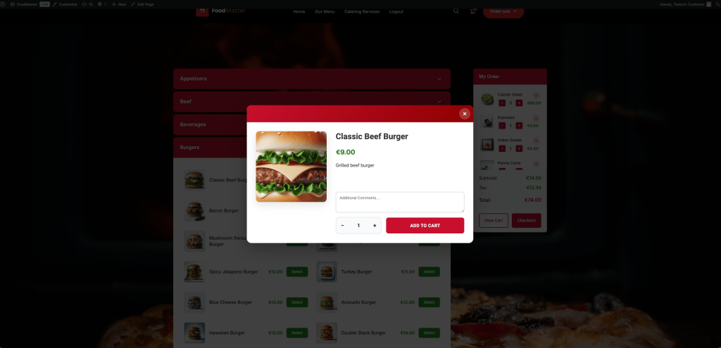 Restaurant Ordering Product Modal Screenshot - FoodMaster