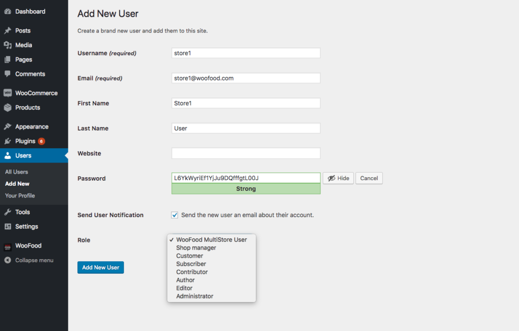 add new user on WordPress as multistore user 