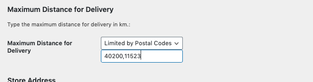 restricted postal codes for food ordering