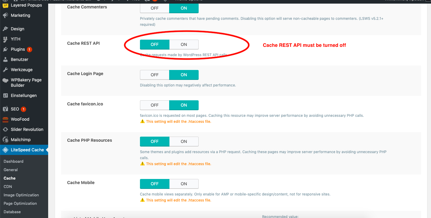 Disable REST API Caching when using WooFood 1 Disable REST API Caching when using WooFood 1