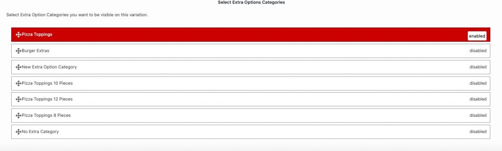 toppings, side selection on variable product