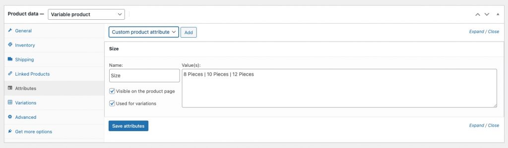 Creating attributes on WooCommerce Product