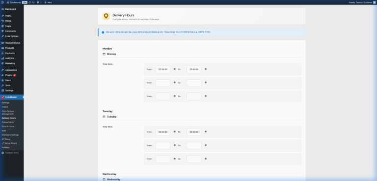 Delivery Hours Management for FoodMaster (formerly WooFood)