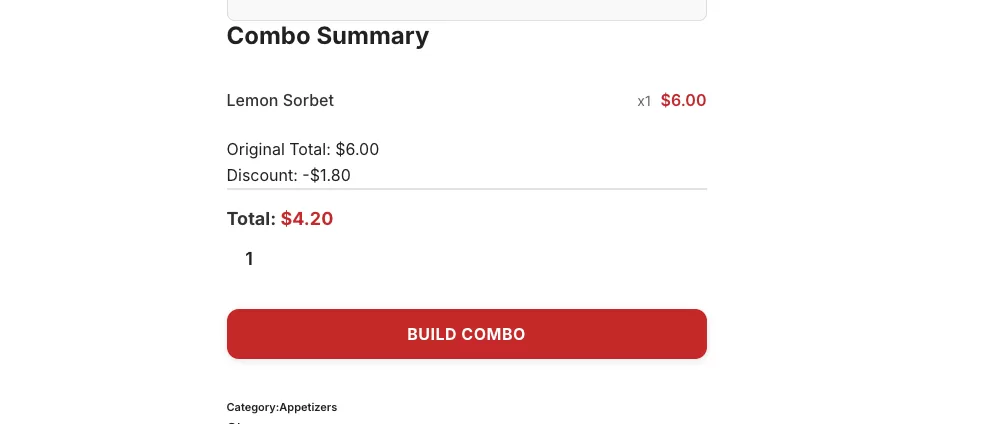 Restaurant set menu deal combo pricing strategy showing savings for WooCommerce food ordering