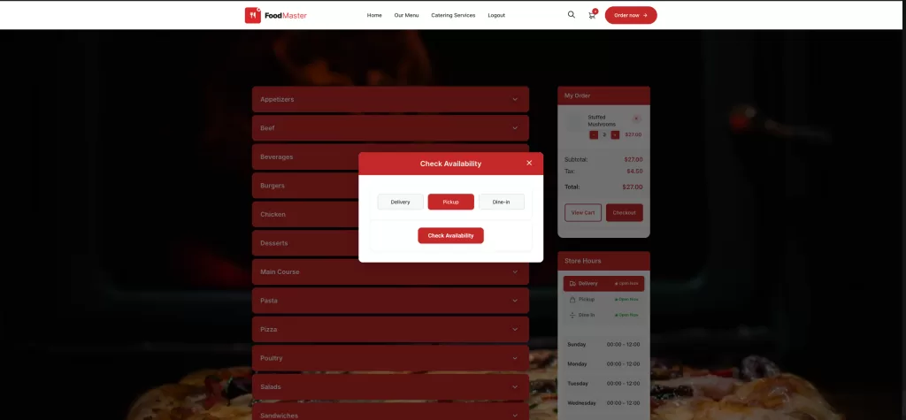 FoodMaster availability checker widget on WordPress restaurant website