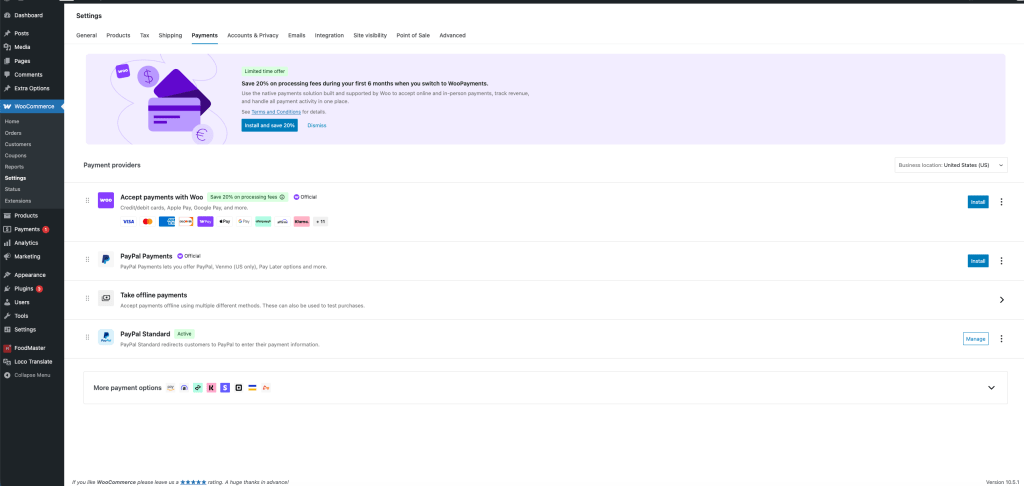 WooCommerce Payment Gateways Screenshot - FoodMaster