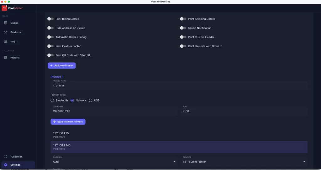 Thermal receipt printer connected to WooCommerce kitchen for automatic order printing with FoodMaster