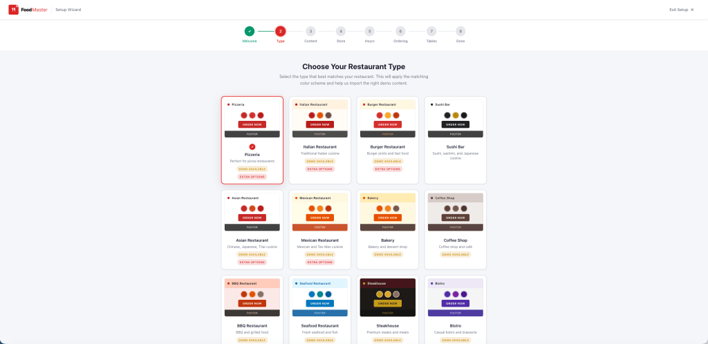 Restaurant Ordering Plugin - WordPress - FoodMaster - Restaurant Types