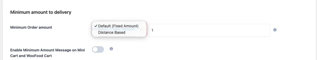 FoodMaster minimum delivery order amount settings in WordPress admin
