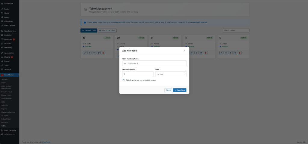 Setup Tables for QR Table Ordering on Restaurant