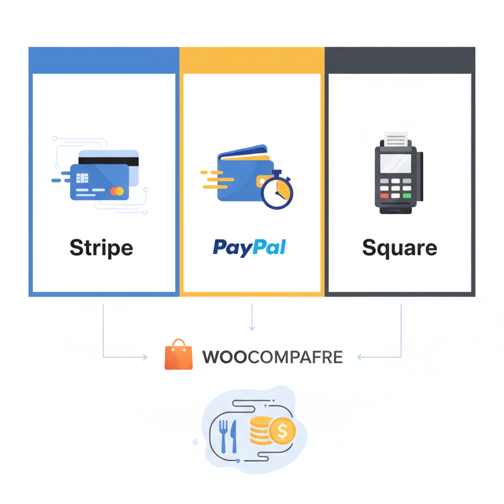 How to Set Up Stripe vs PayPal vs Square on Your WooCommerce Restaurant: Fees, Speed & Setup Compared