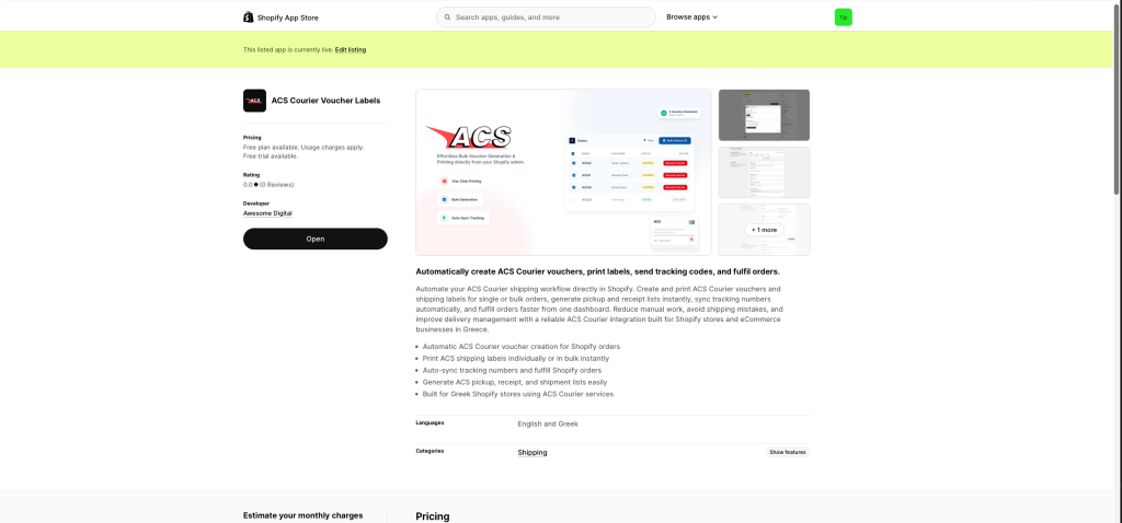 ACS Courier Shopify App Review: Voucher Labels Without the Copy-Paste