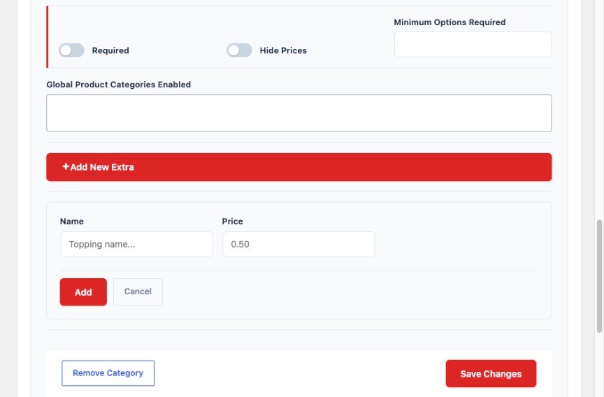 Adding a named extra option with a price in FoodMaster