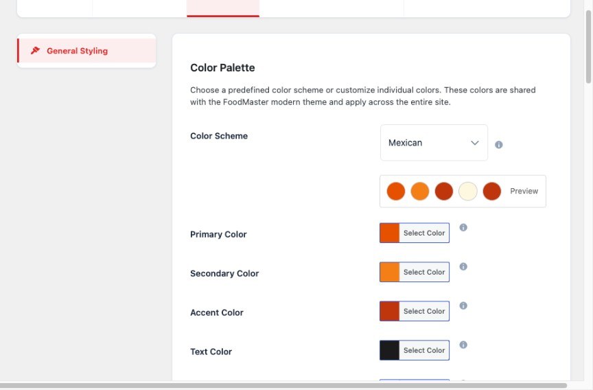 FoodMaster color palette and color scheme settings