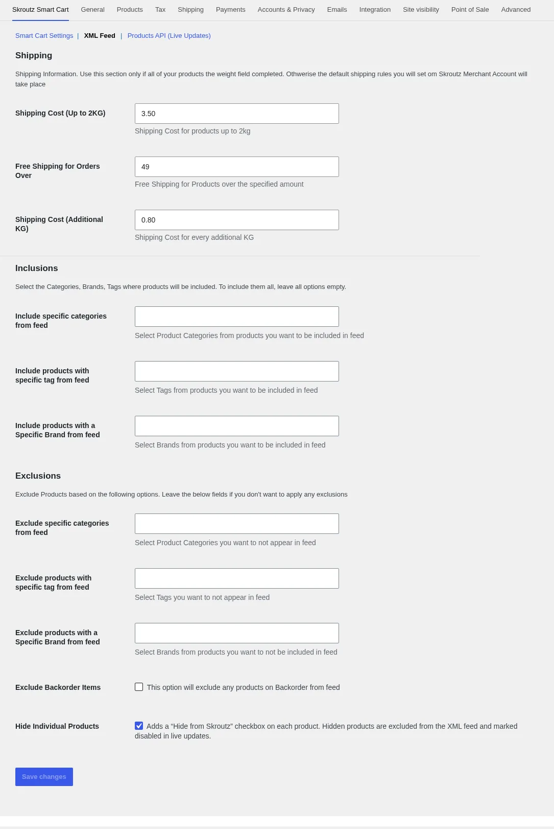 Skroutz Marketplace & XML για WooCommerce: κόστος αποστολής, inclusions και exclusions του XML feed