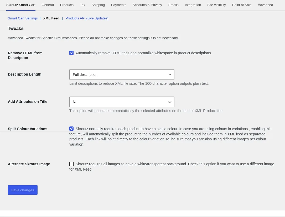 Skroutz Marketplace & XML για WooCommerce: ενότητα Tweaks των ρυθμίσεων XML feed