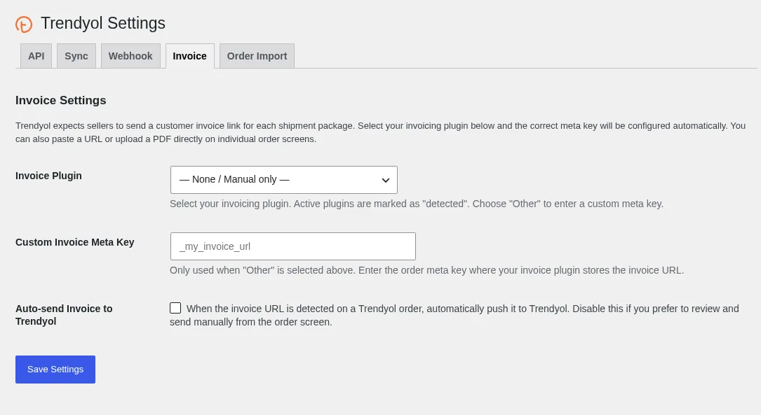 Trendyol Integration για WooCommerce: καρτέλα Invoice με plugin παραστατικών και αυτόματη αποστολή