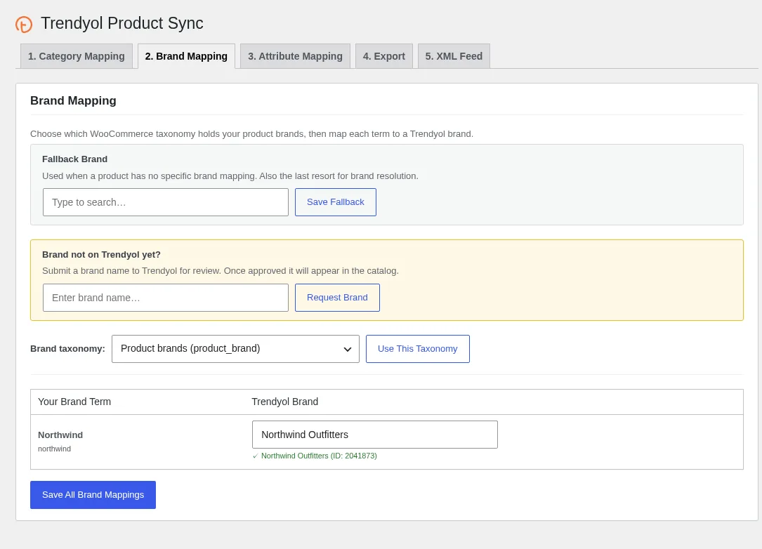 Trendyol Integration για WooCommerce: αντιστοίχιση μαρκών με εφεδρική μάρκα και taxonomy μαρκών