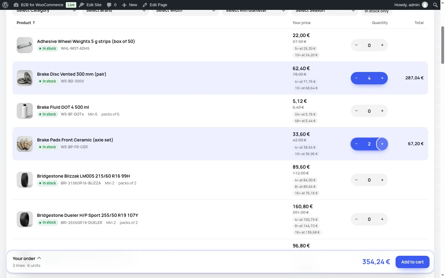 B2B for WooCommerce: the wholesale order form in the Modern design