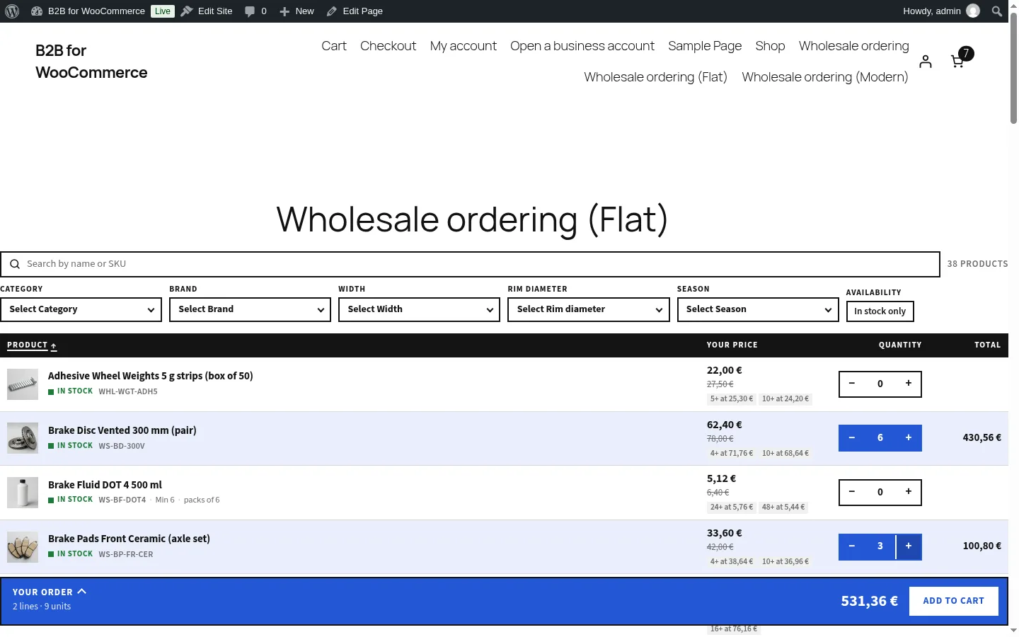 B2B for WooCommerce: the wholesale order form in the Flat design